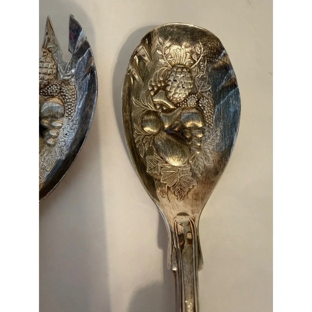 Vintage B.R.R. & G.C. Italy Silver Plated Fruit Shell Salad Serving Set 2pc